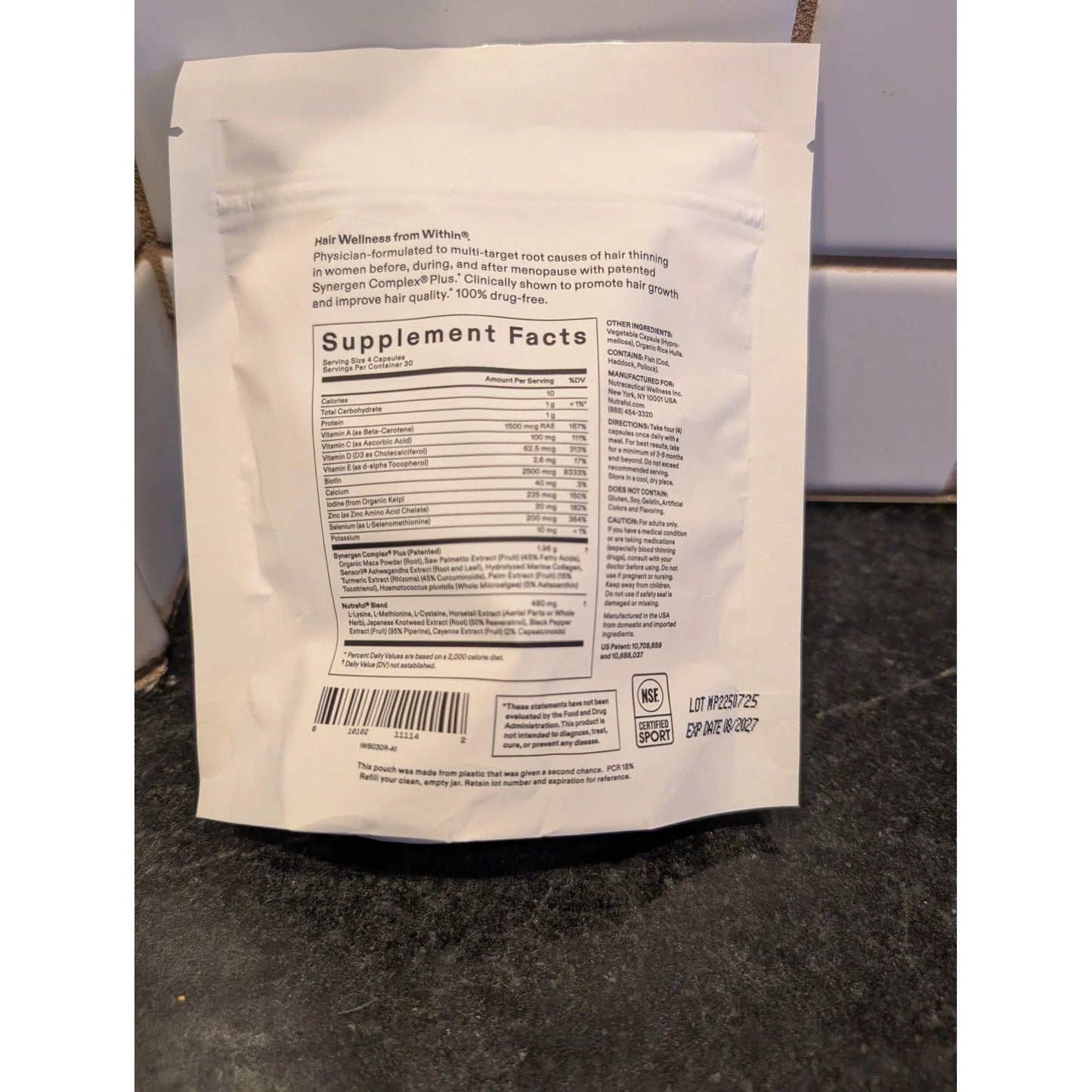 Nutrafol Women's Balance Hair Growth Supplement 1 Month Refill Pouch & Bottle