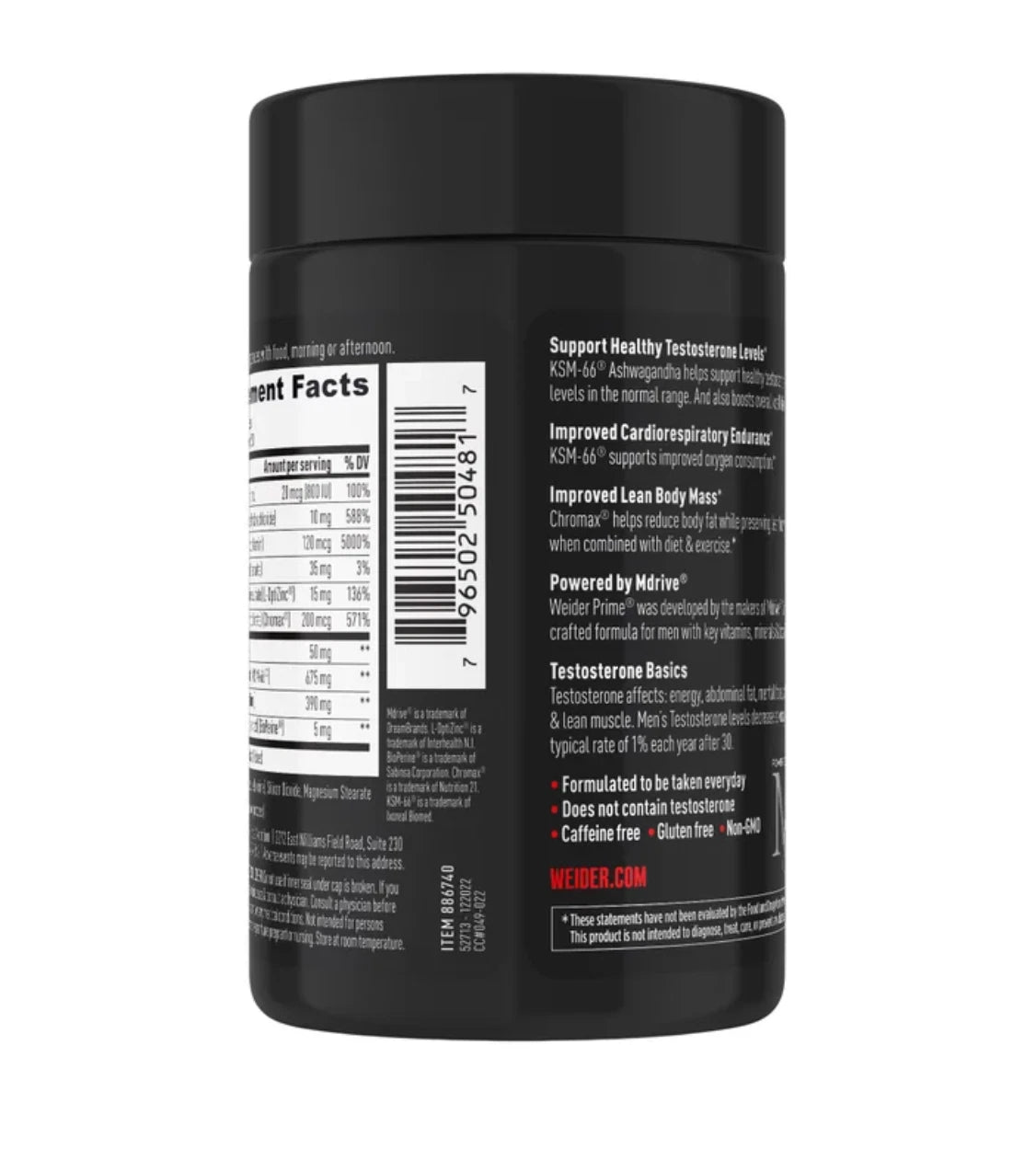 Weider Prime Men Vitality Energy Stamina Support 120 Ct